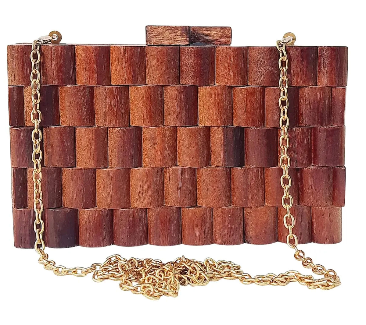 Anika Brown Wooden Slim Rectangular Clutch Bag